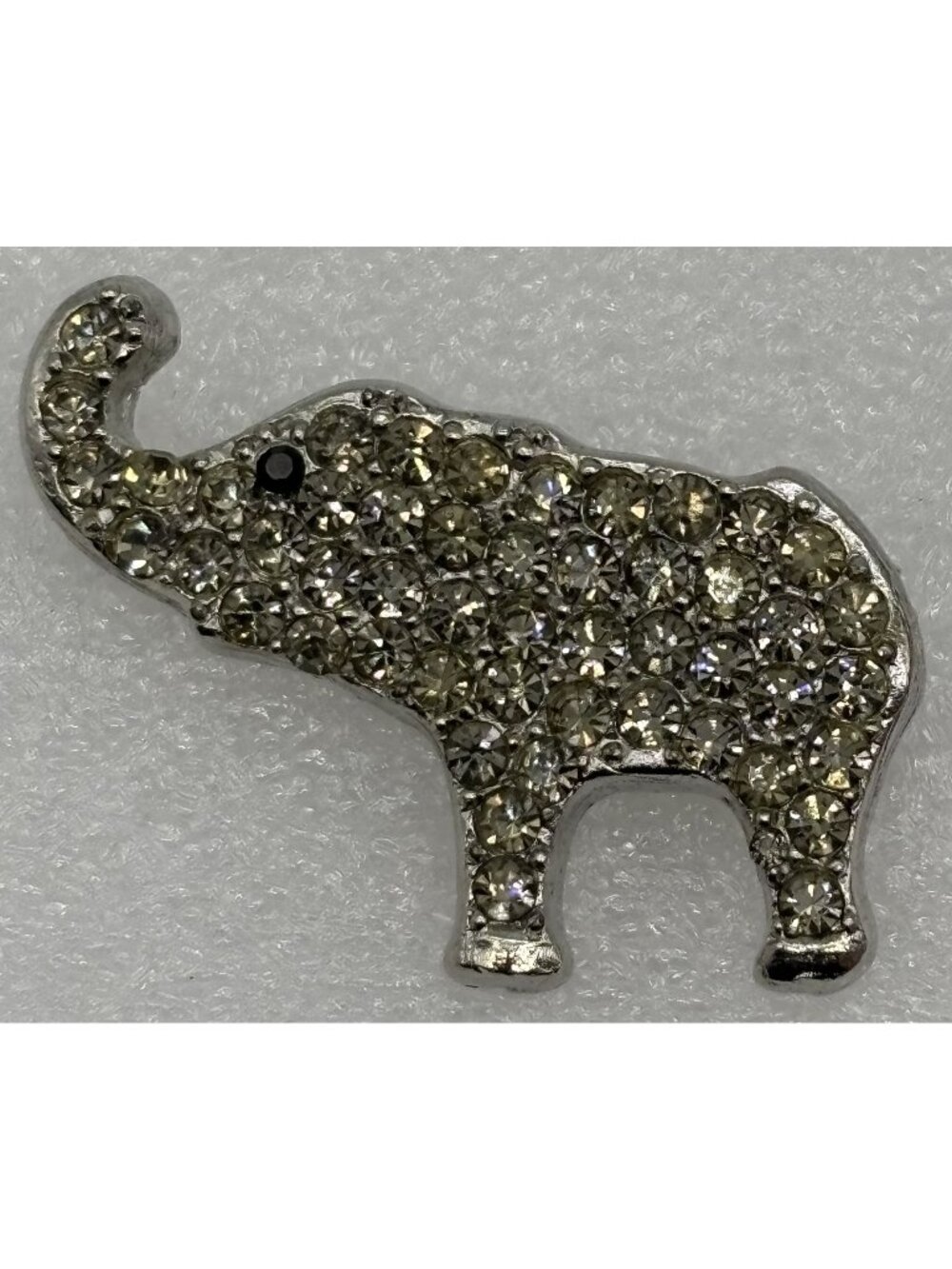 Vintage Pot Metal Elephant Brooch Pin Clear Pave Rhinestone Silver Tone Unsigned